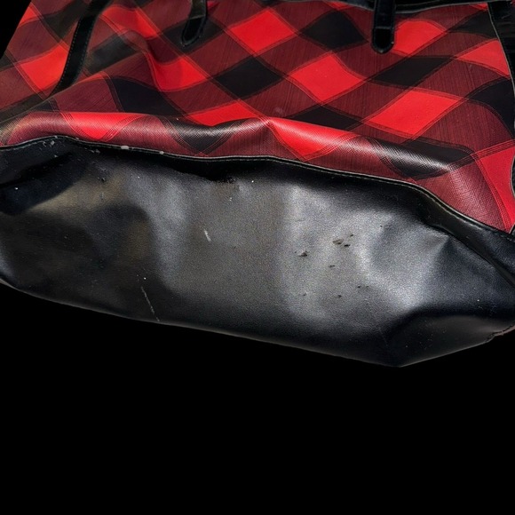 Victoria Secret women's tote purse plaid black red Large faux leather - Picture 2 of 6